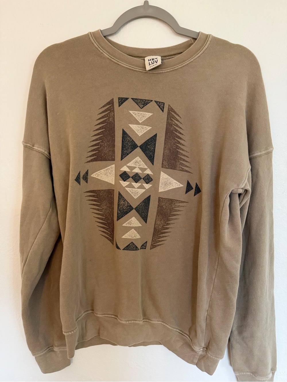 Cozy Geo-Print Crewneck Sweatshirt - Taupe